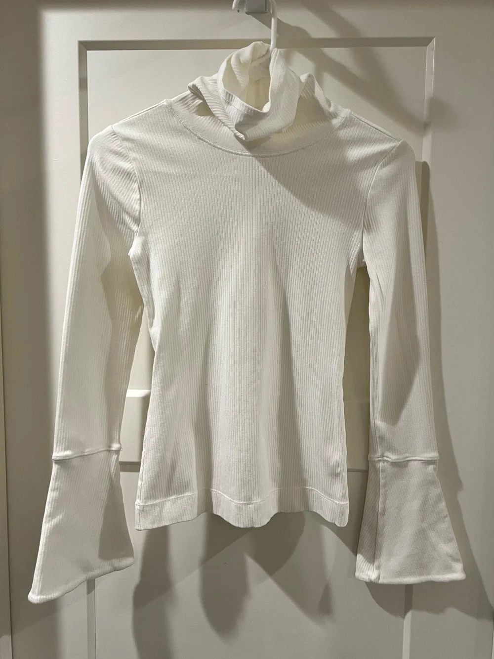 Free People Cream Ribbed Turtleneck with Bell Sleeves